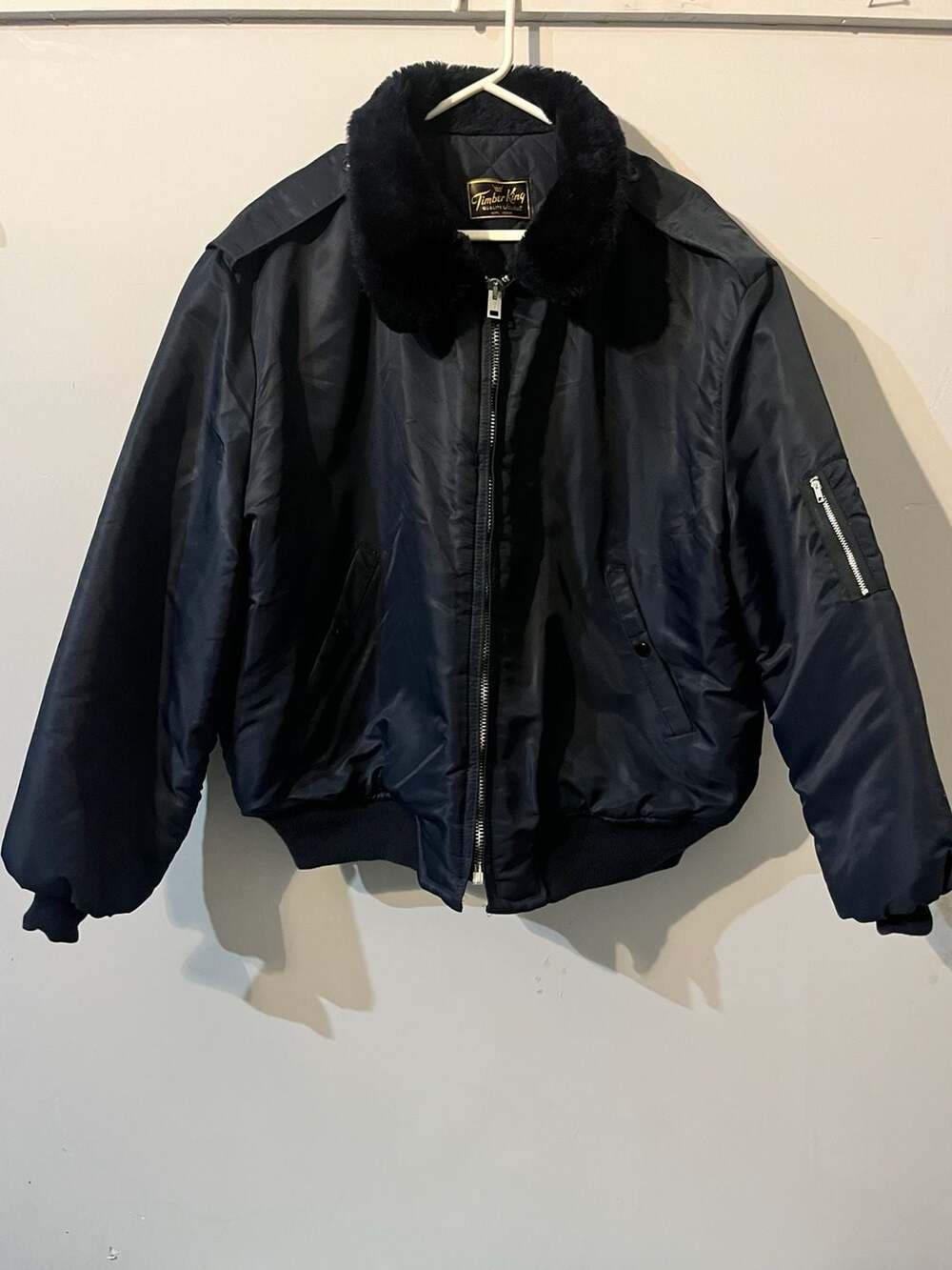 003-0064 Vintage 1980s Timber King Bomber Flight Jacket with Faux Fur Collar